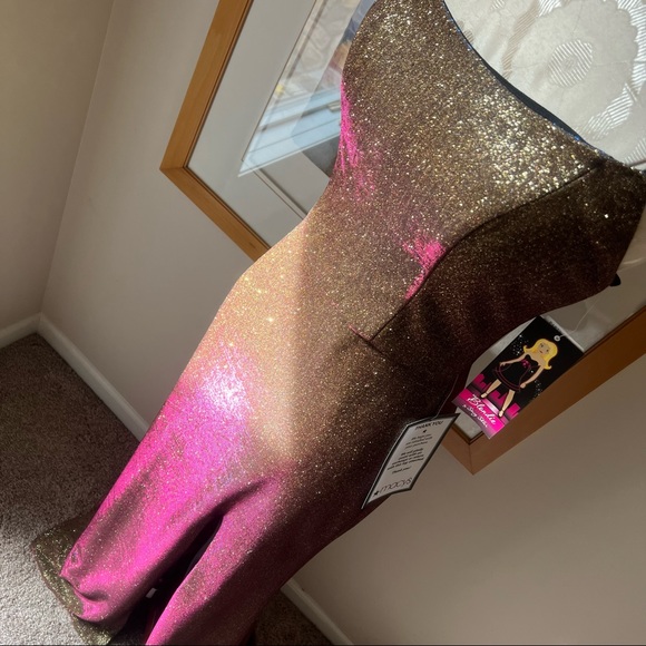 Prom Formal Dress Gown Bodycon Bronze Pink Shimmer by Stacy Sklar - Picture 11 of 13